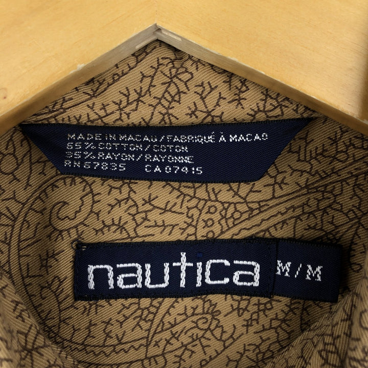 Vintage 90s-00'S Nautica all-over print long-sleeve button-down shirt, size M, men's cotton beige type brown Vintage Second Hand