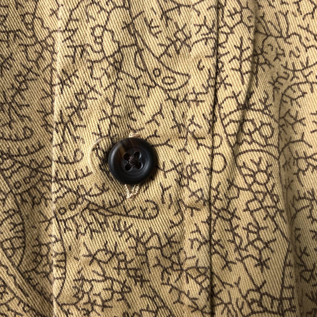 Vintage 90s-00'S Nautica all-over print long-sleeve button-down shirt, size M, men's cotton beige type brown Vintage Second Hand