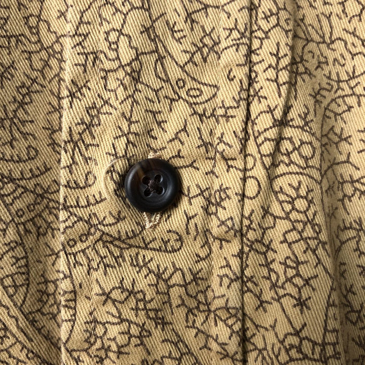 Vintage 90s-00'S Nautica all-over print long-sleeve button-down shirt, size M, men's cotton beige type brown Vintage Second Hand