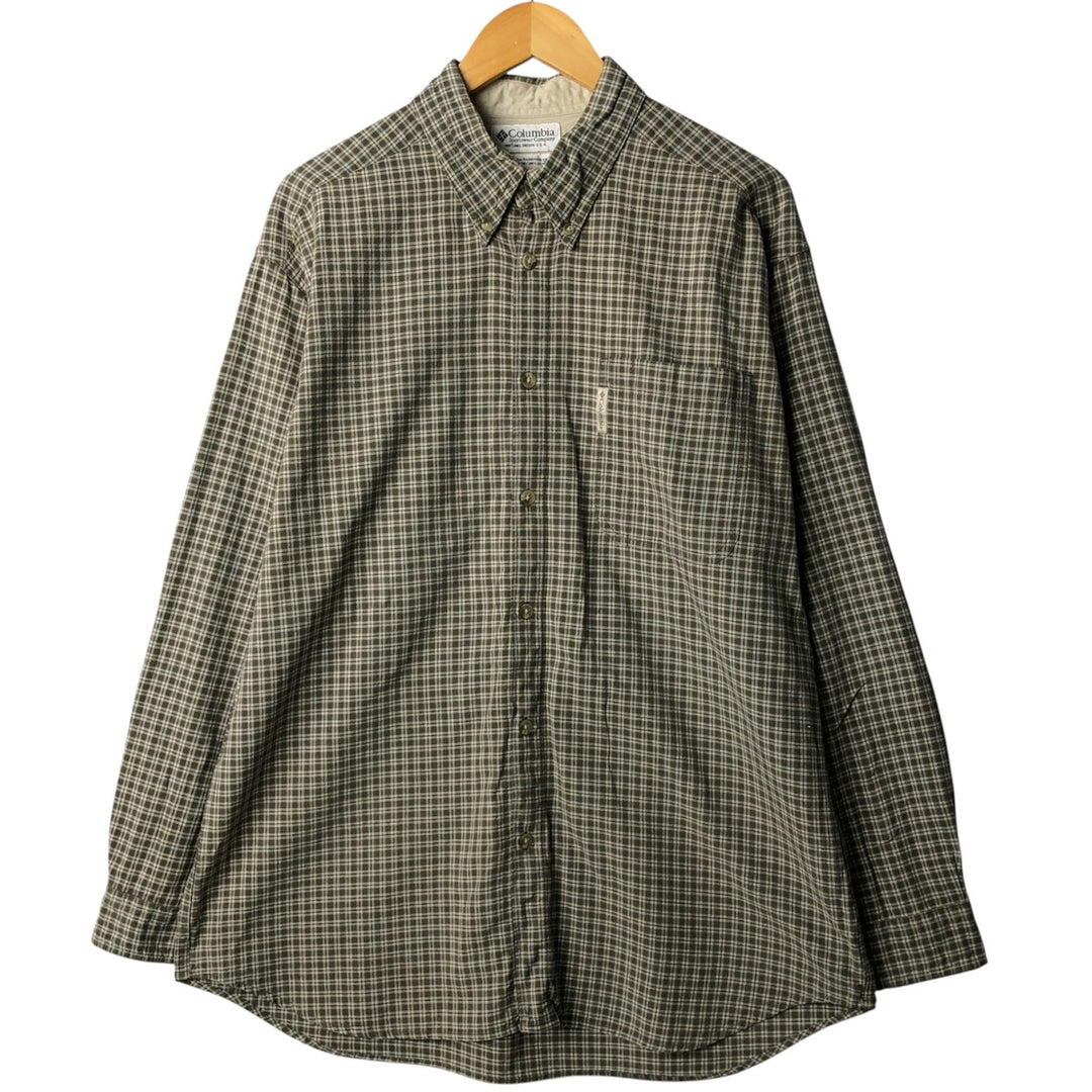 2000'S Columbia long-sleeved button-down check shirt, men's size L cotton Khaki type Vintage Second Hand