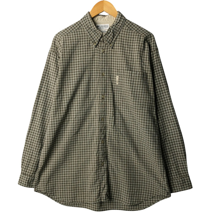 2000'S Columbia long-sleeved button-down check shirt, men's size L cotton Khaki type Vintage Second Hand