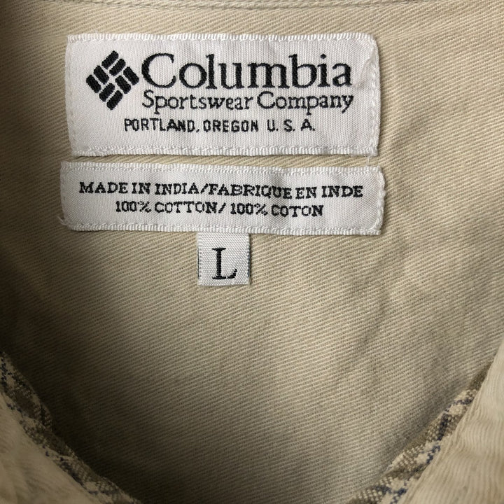 2000'S Columbia long-sleeved button-down check shirt, men's size L cotton Khaki type Vintage Second Hand