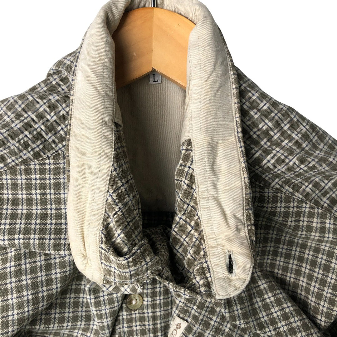 2000'S Columbia long-sleeved button-down check shirt, men's size L cotton Khaki type Vintage Second Hand