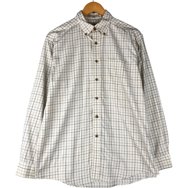 LLBean Long Sleeve Button-Down Check Shirt, Men's Size M cotton Beige type Vintage Second Hand