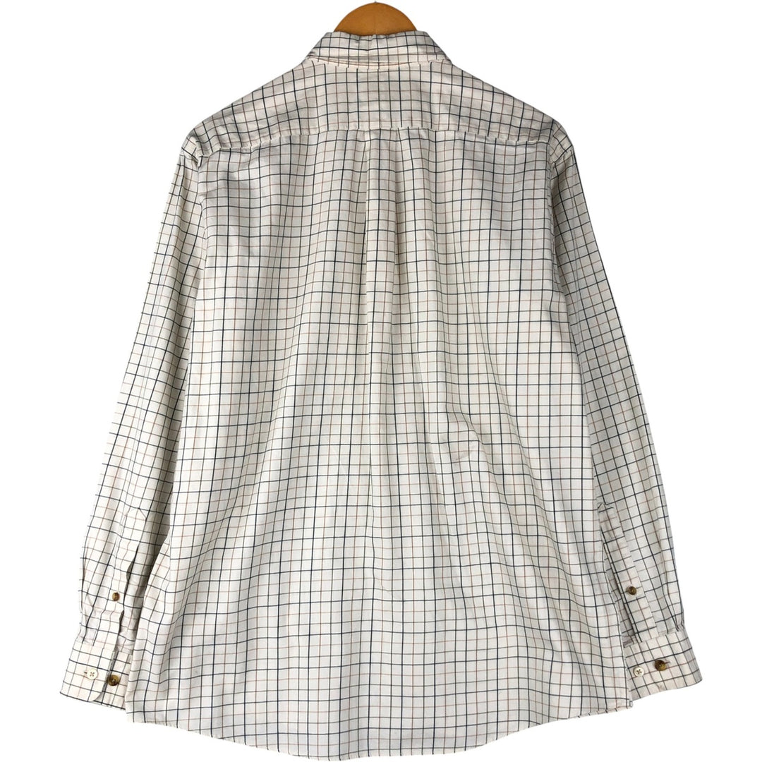LLBean Long Sleeve Button-Down Check Shirt, Men's Size M cotton Beige type Vintage Second Hand