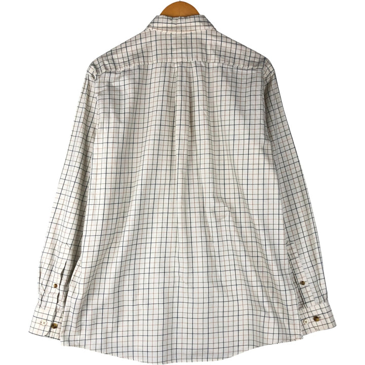 LLBean Long Sleeve Button-Down Check Shirt, Men's Size M cotton Beige type Vintage Second Hand