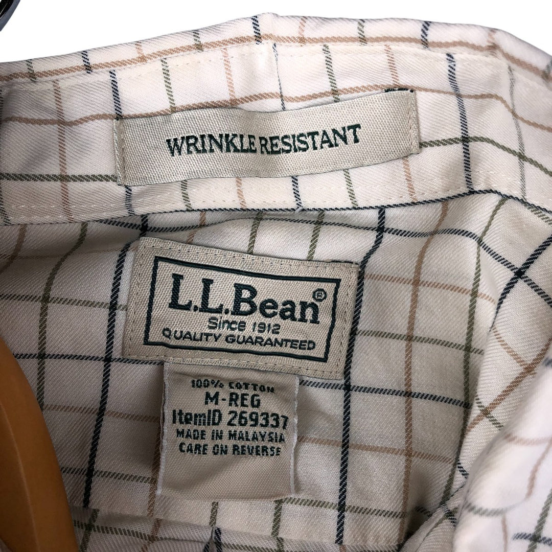 LLBean Long Sleeve Button-Down Check Shirt, Men's Size M cotton Beige type Vintage Second Hand