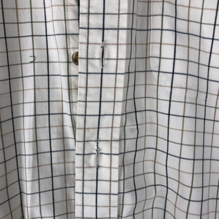 LLBean Long Sleeve Button-Down Check Shirt, Men's Size M cotton Beige type Vintage Second Hand