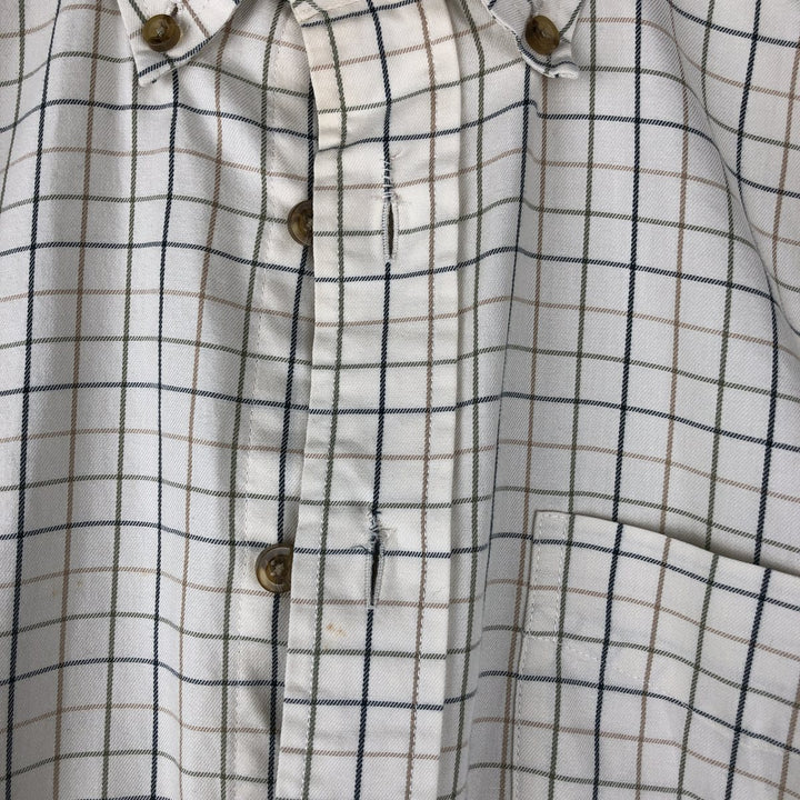 LLBean Long Sleeve Button-Down Check Shirt, Men's Size M cotton Beige type Vintage Second Hand