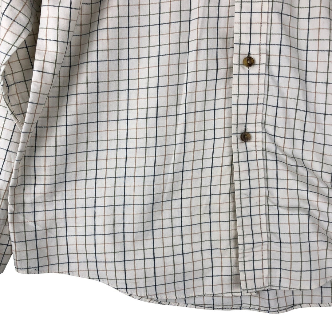 LLBean Long Sleeve Button-Down Check Shirt, Men's Size M cotton Beige type Vintage Second Hand