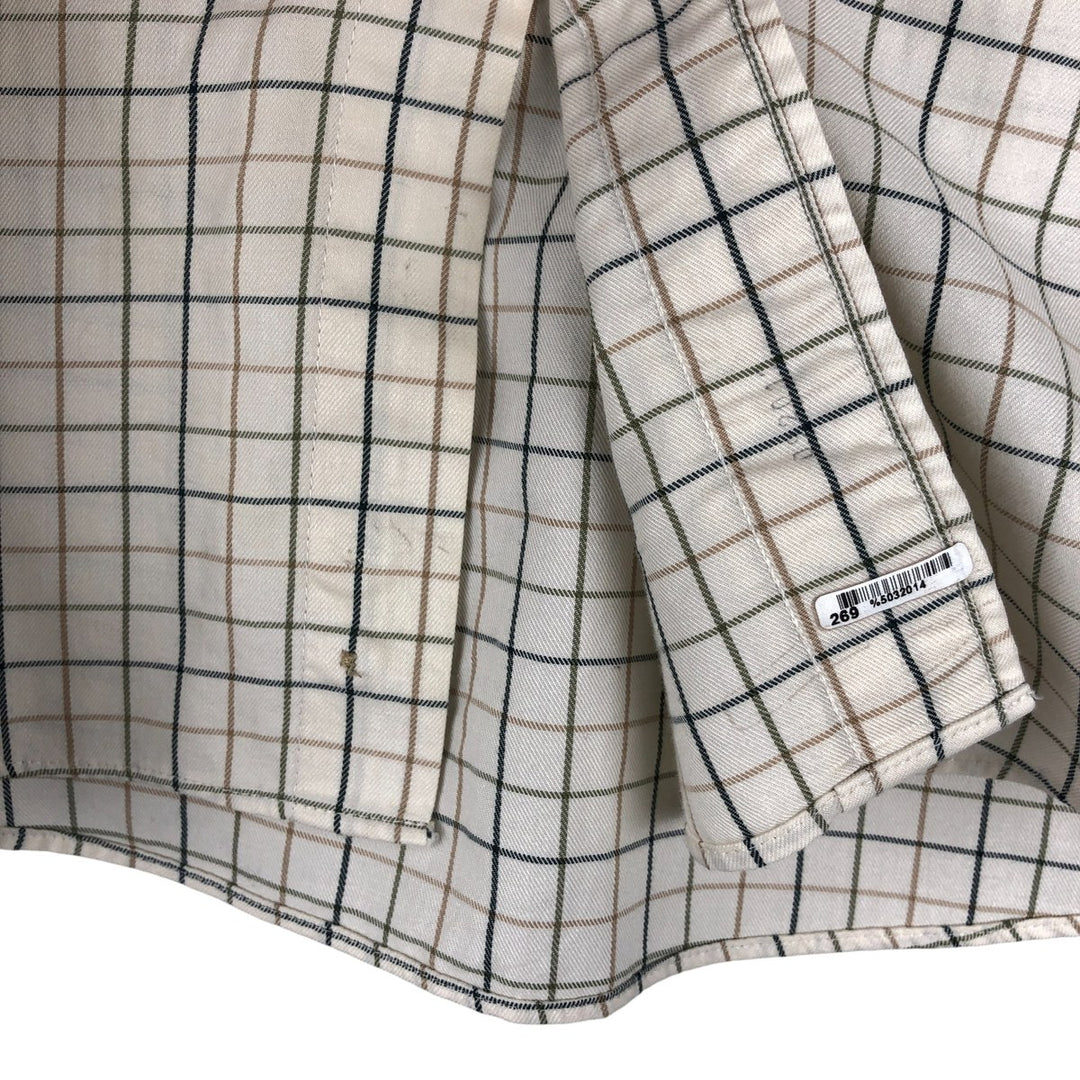 LLBean Long Sleeve Button-Down Check Shirt, Men's Size M cotton Beige type Vintage Second Hand