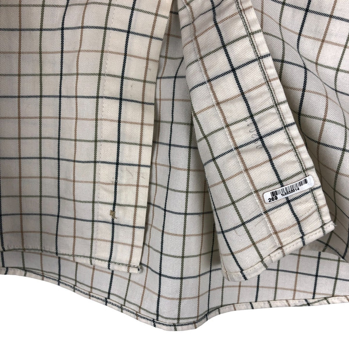 LLBean Long Sleeve Button-Down Check Shirt, Men's Size M cotton Beige type Vintage Second Hand