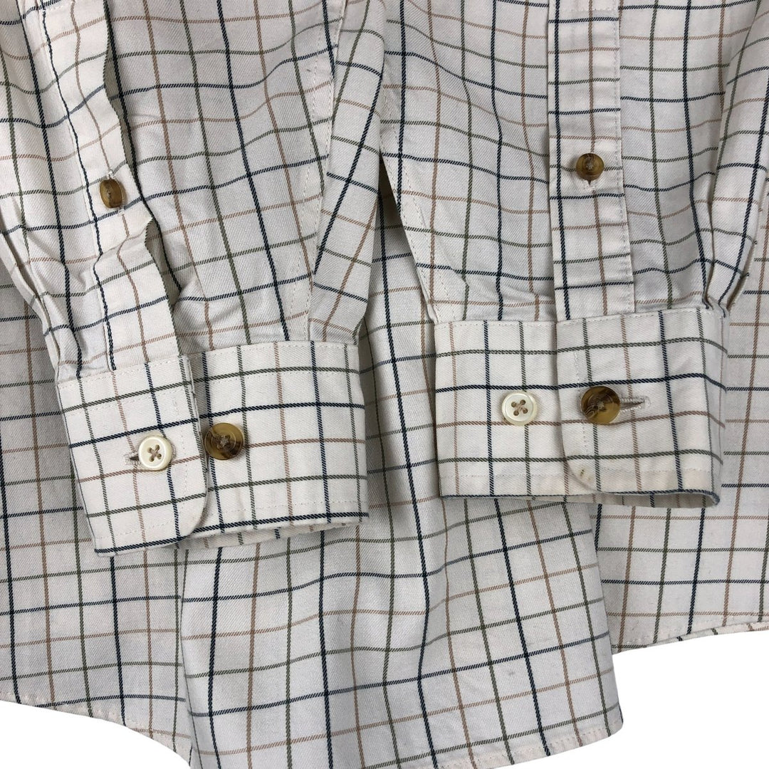 LLBean Long Sleeve Button-Down Check Shirt, Men's Size M cotton Beige type Vintage Second Hand