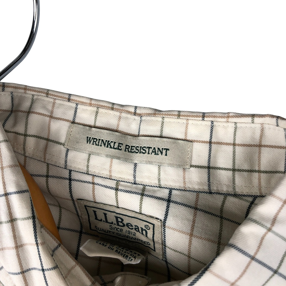 LLBean Long Sleeve Button-Down Check Shirt, Men's Size M cotton Beige type Vintage Second Hand