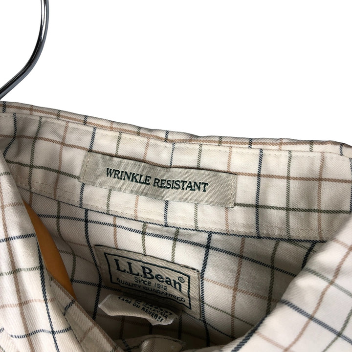 LLBean Long Sleeve Button-Down Check Shirt, Men's Size M cotton Beige type Vintage Second Hand