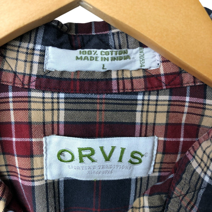 2000'S Orvis long-sleeved button-down check shirt, men's size L cotton black type Vintage Second Hand