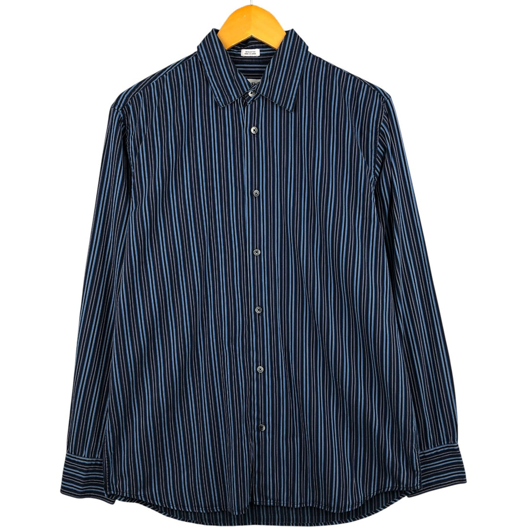 00s~ Calvin Klein Long Sleeve Cotton Striped Shirt Men's M Size cotton blue type Vintage Second Hand