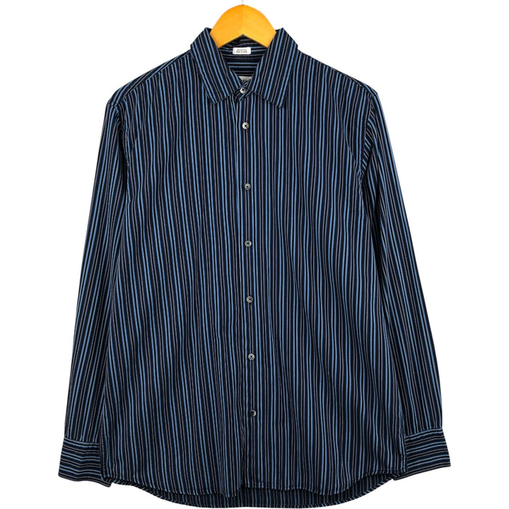 00s~ Calvin Klein Long Sleeve Cotton Striped Shirt Men's M Size cotton blue type Vintage Second Hand