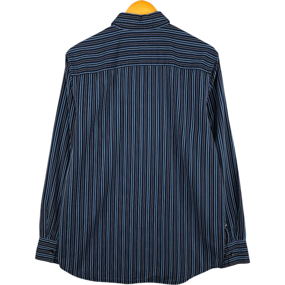 00s~ Calvin Klein Long Sleeve Cotton Striped Shirt Men's M Size cotton blue type Vintage Second Hand
