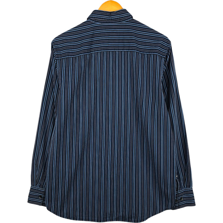 00s~ Calvin Klein Long Sleeve Cotton Striped Shirt Men's M Size cotton blue type Vintage Second Hand