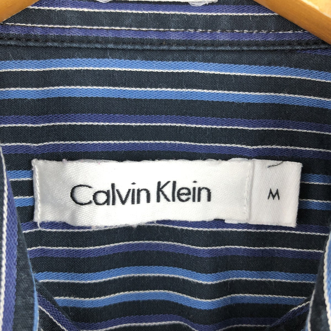 00s~ Calvin Klein Long Sleeve Cotton Striped Shirt Men's M Size cotton blue type Vintage Second Hand