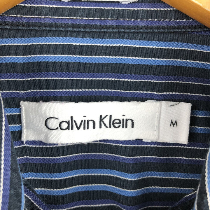 00s~ Calvin Klein Long Sleeve Cotton Striped Shirt Men's M Size cotton blue type Vintage Second Hand
