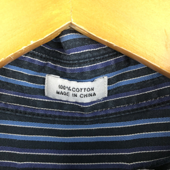 00s~ Calvin Klein Long Sleeve Cotton Striped Shirt Men's M Size cotton blue type Vintage Second Hand