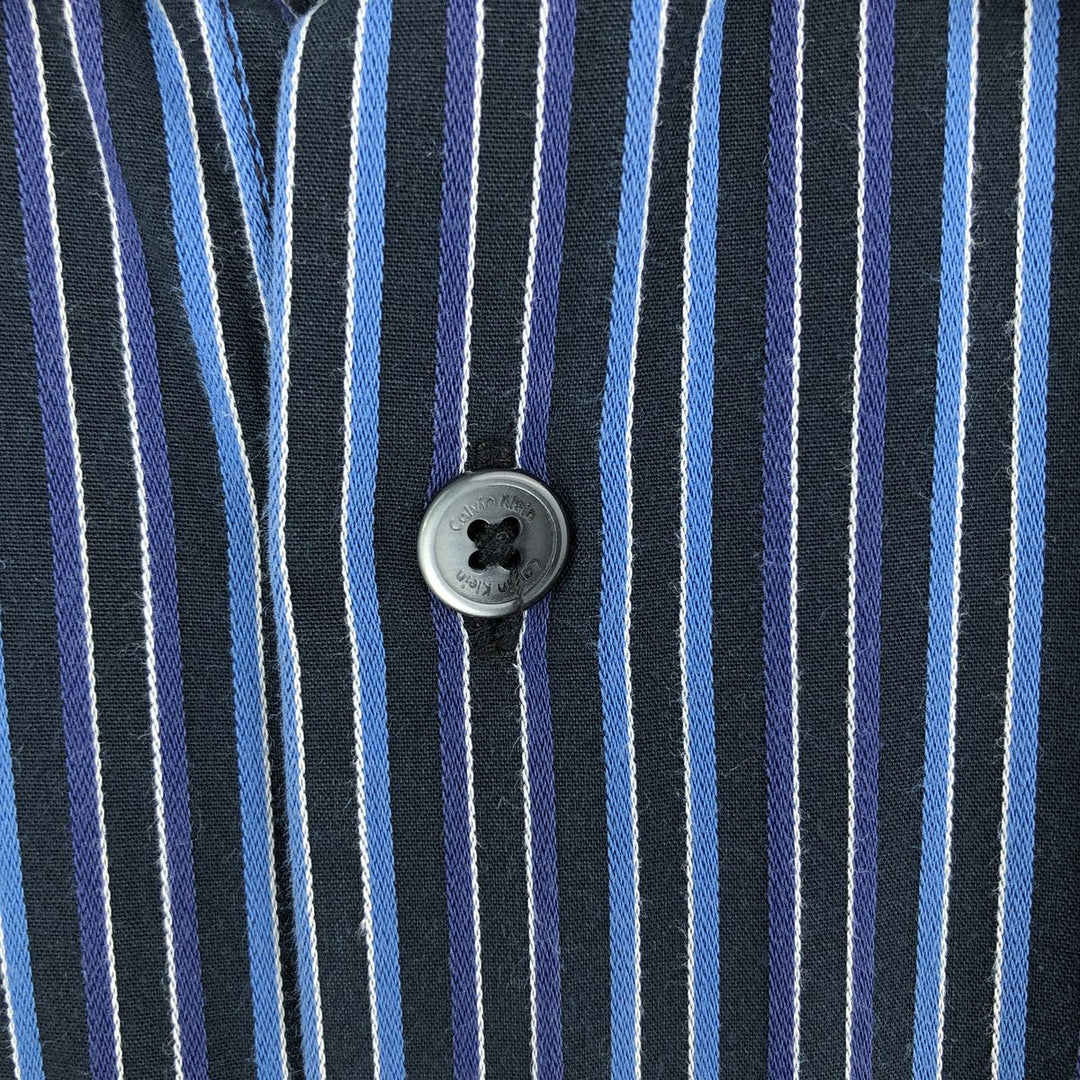 00s~ Calvin Klein Long Sleeve Cotton Striped Shirt Men's M Size cotton blue type Vintage Second Hand