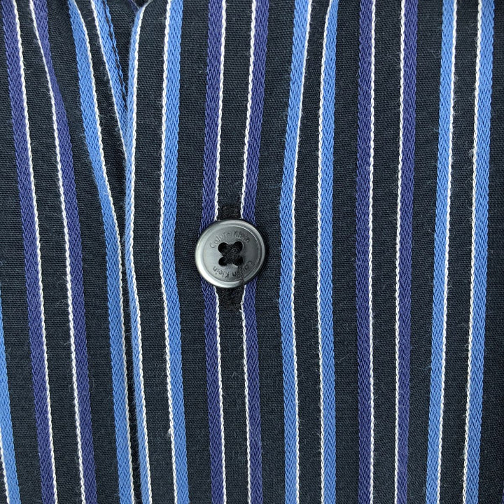 00s~ Calvin Klein Long Sleeve Cotton Striped Shirt Men's M Size cotton blue type Vintage Second Hand