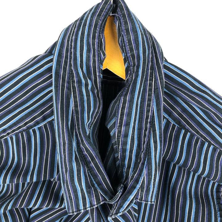 00s~ Calvin Klein Long Sleeve Cotton Striped Shirt Men's M Size cotton blue type Vintage Second Hand