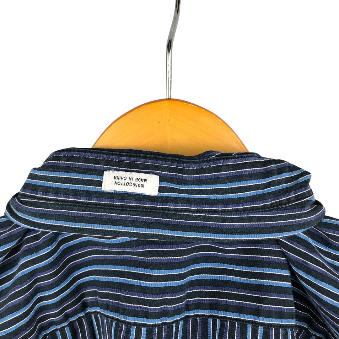 00s~ Calvin Klein Long Sleeve Cotton Striped Shirt Men's M Size cotton blue type Vintage Second Hand