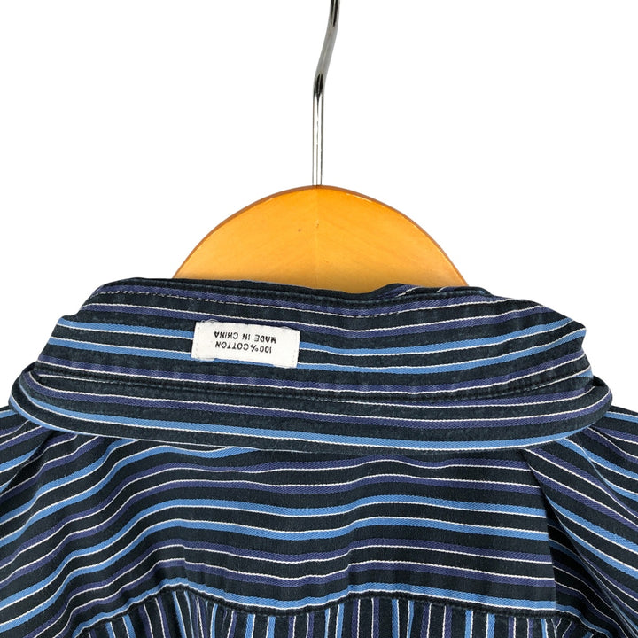 00s~ Calvin Klein Long Sleeve Cotton Striped Shirt Men's M Size cotton blue type Vintage Second Hand
