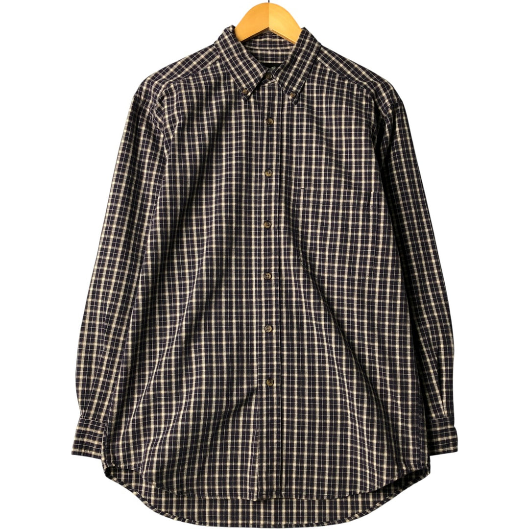 Eddie Bauer long-sleeved button-down check shirt, men's size small cotton navy blue type Vintage Second Hand