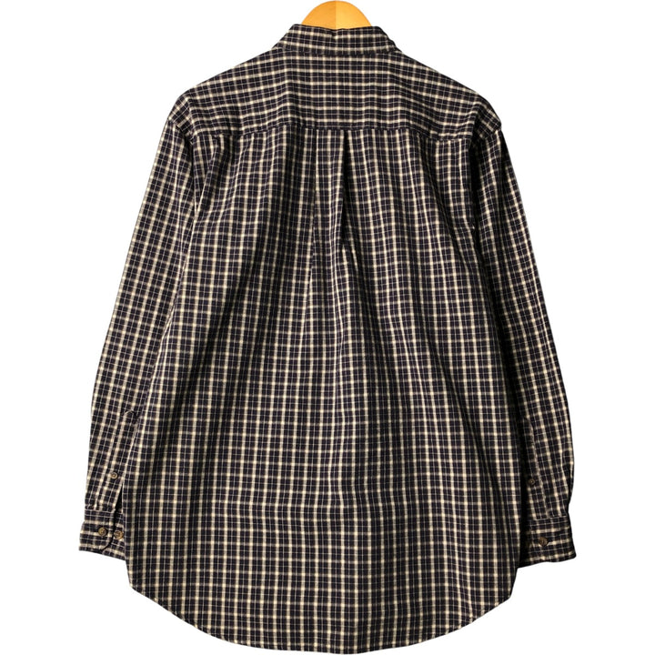 Eddie Bauer long-sleeved button-down check shirt, men's size small cotton navy blue type Vintage Second Hand