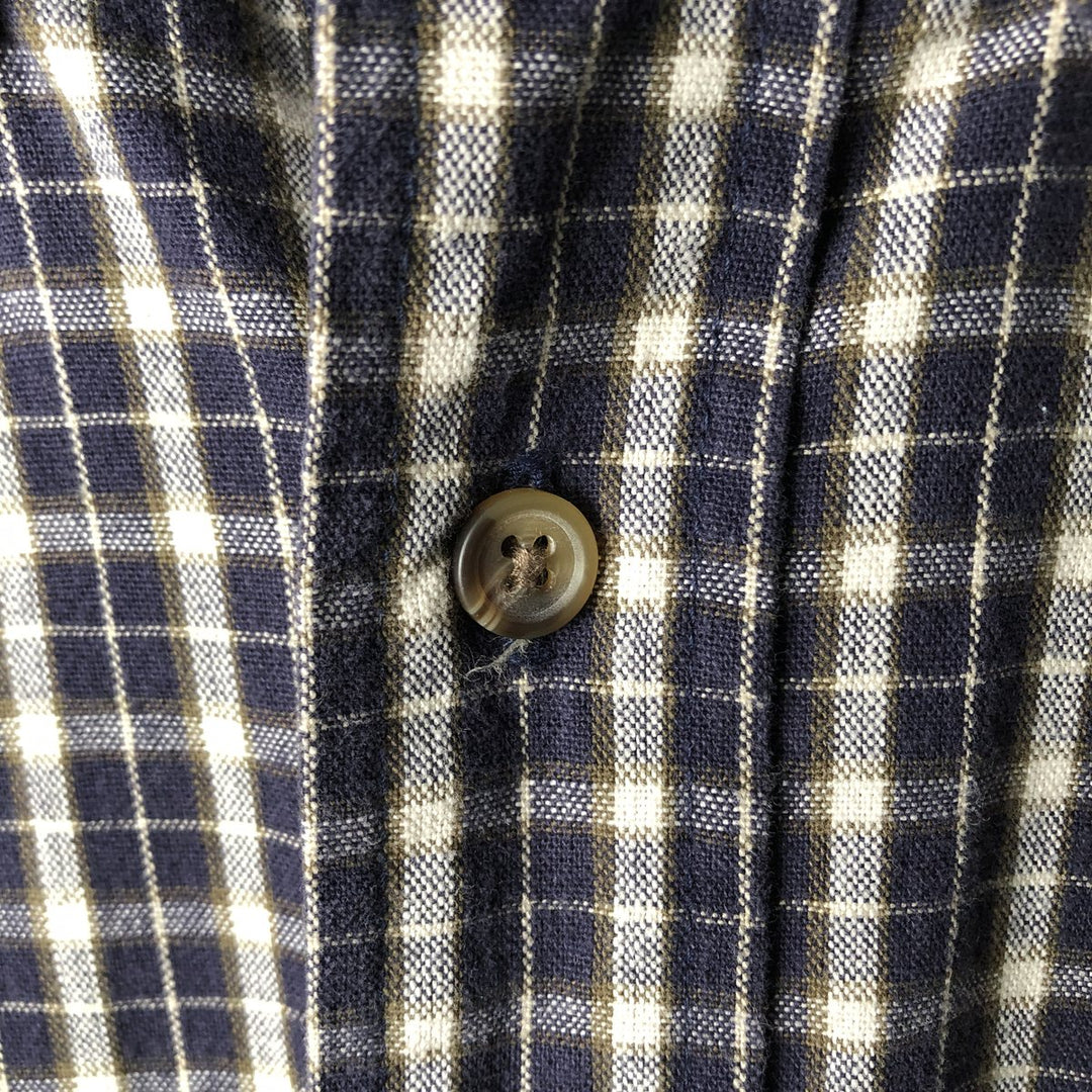 Eddie Bauer long-sleeved button-down check shirt, men's size small cotton navy blue type Vintage Second Hand