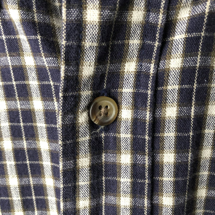 Eddie Bauer long-sleeved button-down check shirt, men's size small cotton navy blue type Vintage Second Hand