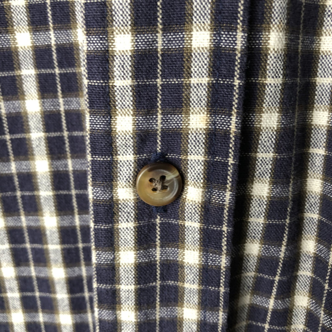 Eddie Bauer long-sleeved button-down check shirt, men's size small cotton navy blue type Vintage Second Hand