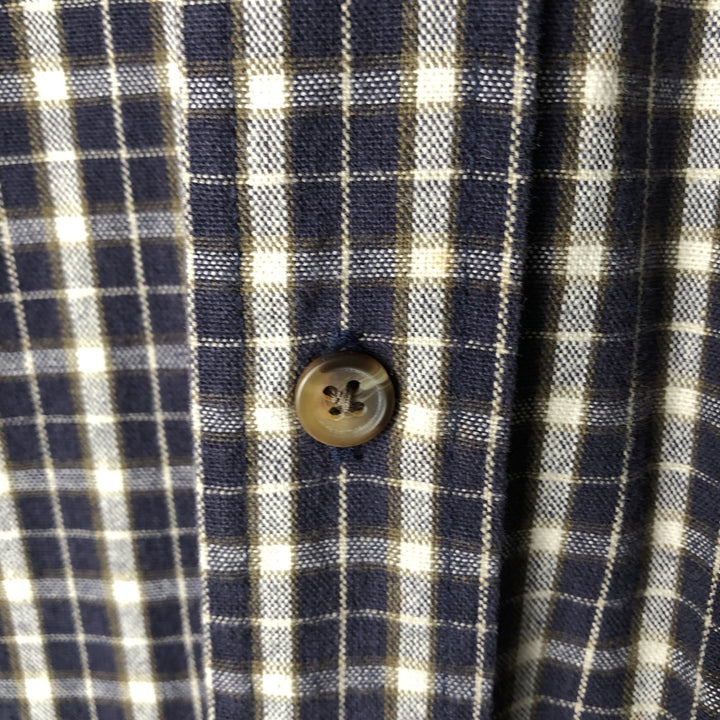 Eddie Bauer long-sleeved button-down check shirt, men's size small cotton navy blue type Vintage Second Hand