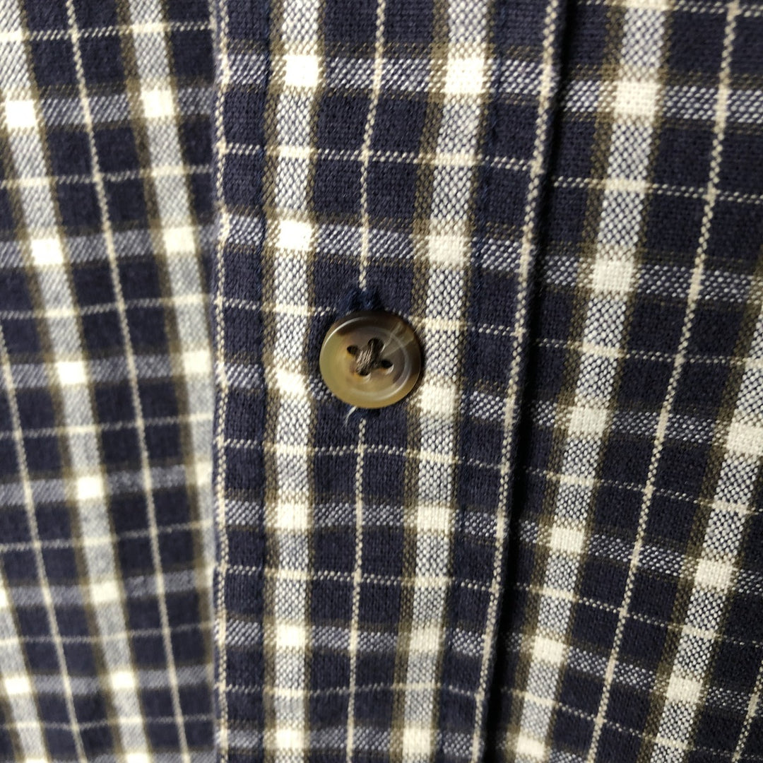 Eddie Bauer long-sleeved button-down check shirt, men's size small cotton navy blue type Vintage Second Hand