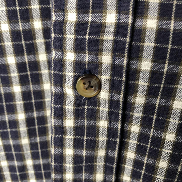 Eddie Bauer long-sleeved button-down check shirt, men's size small cotton navy blue type Vintage Second Hand