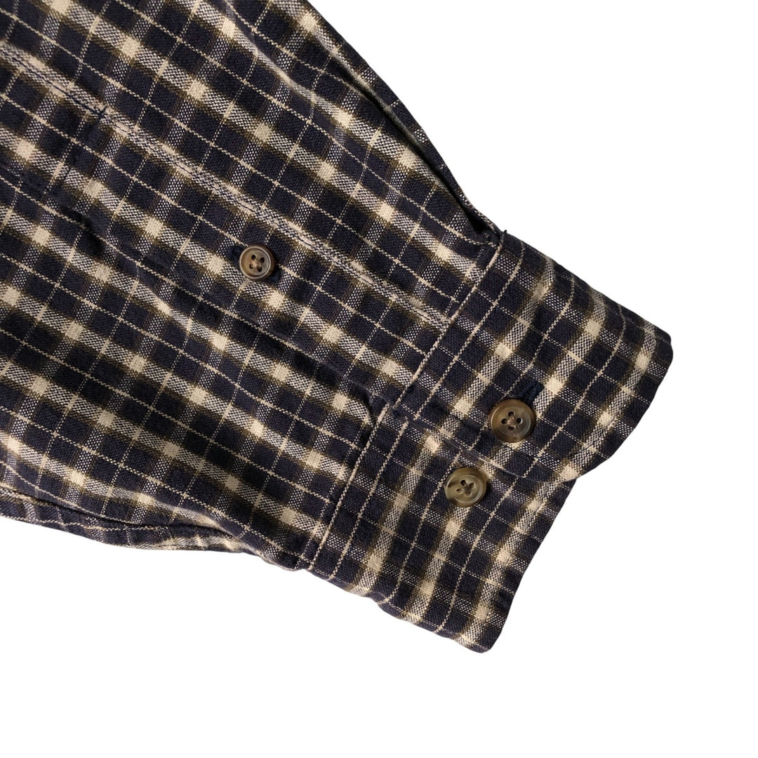 Eddie Bauer long-sleeved button-down check shirt, men's size small cotton navy blue type Vintage Second Hand
