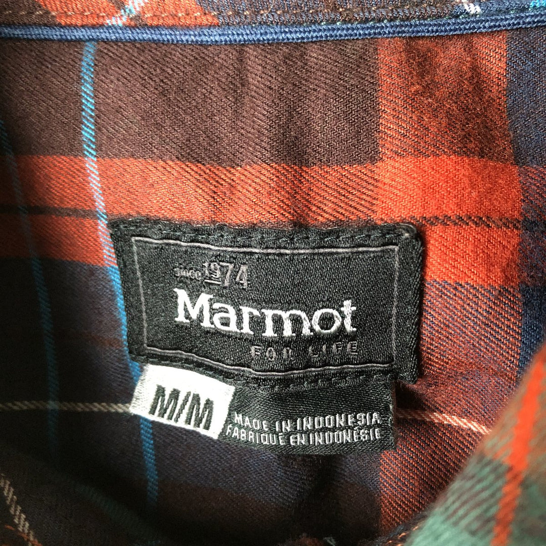 Marmot long-sleeved cotton check shirt, men's size M cotton green type Vintage Second Hand