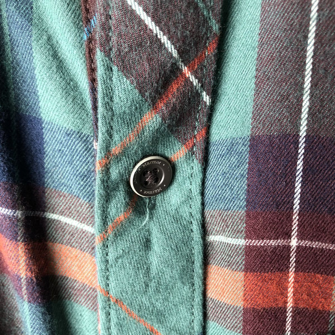 Marmot long-sleeved cotton check shirt, men's size M cotton green type Vintage Second Hand