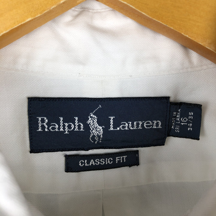 Ralph Lauren Classic Fit Herringbone Long Sleeve Button-Down Shirt, Men's Size L cotton white type Vintage Second Hand