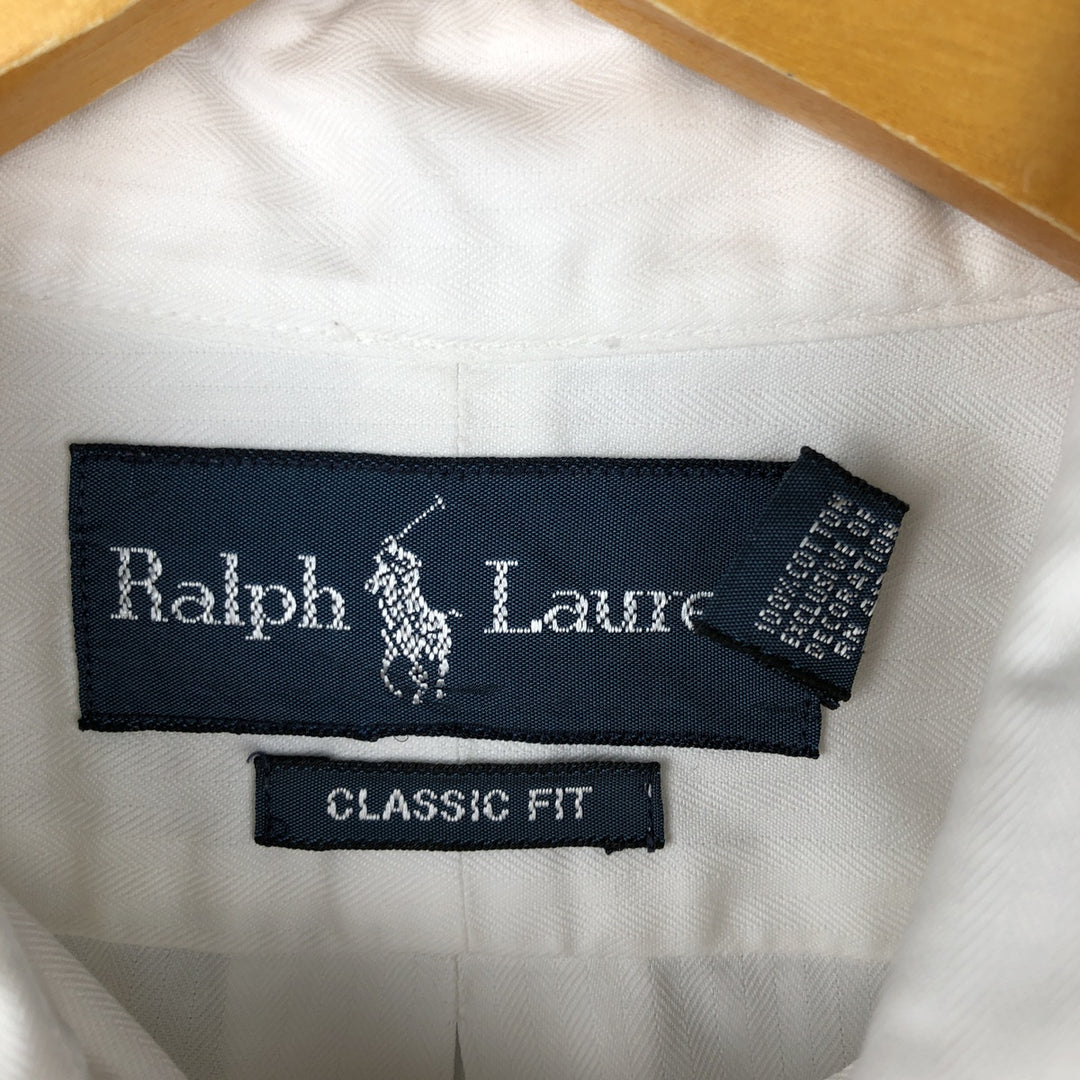 Ralph Lauren Classic Fit Herringbone Long Sleeve Button-Down Shirt, Men's Size L cotton white type Vintage Second Hand