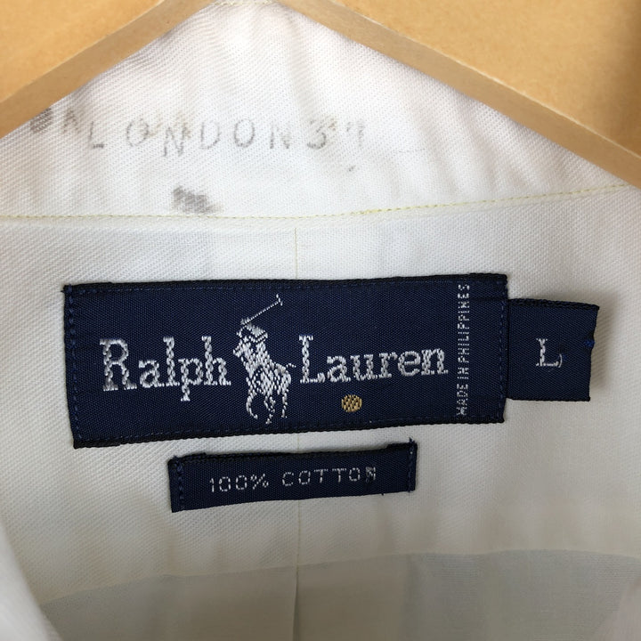 Ralph Lauren long sleeve button down shirt, men's size L cotton white type Vintage Second Hand