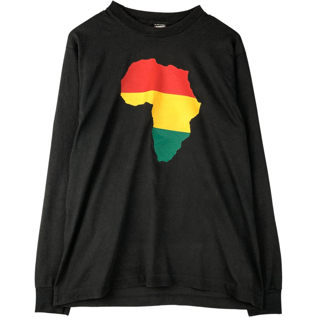 90'S Fruit of the Loom African Rasta Color Long Sleeve T-Shirt, Made in USA, Men's Size XL, Vintage cotton black type Vintage Second Hand