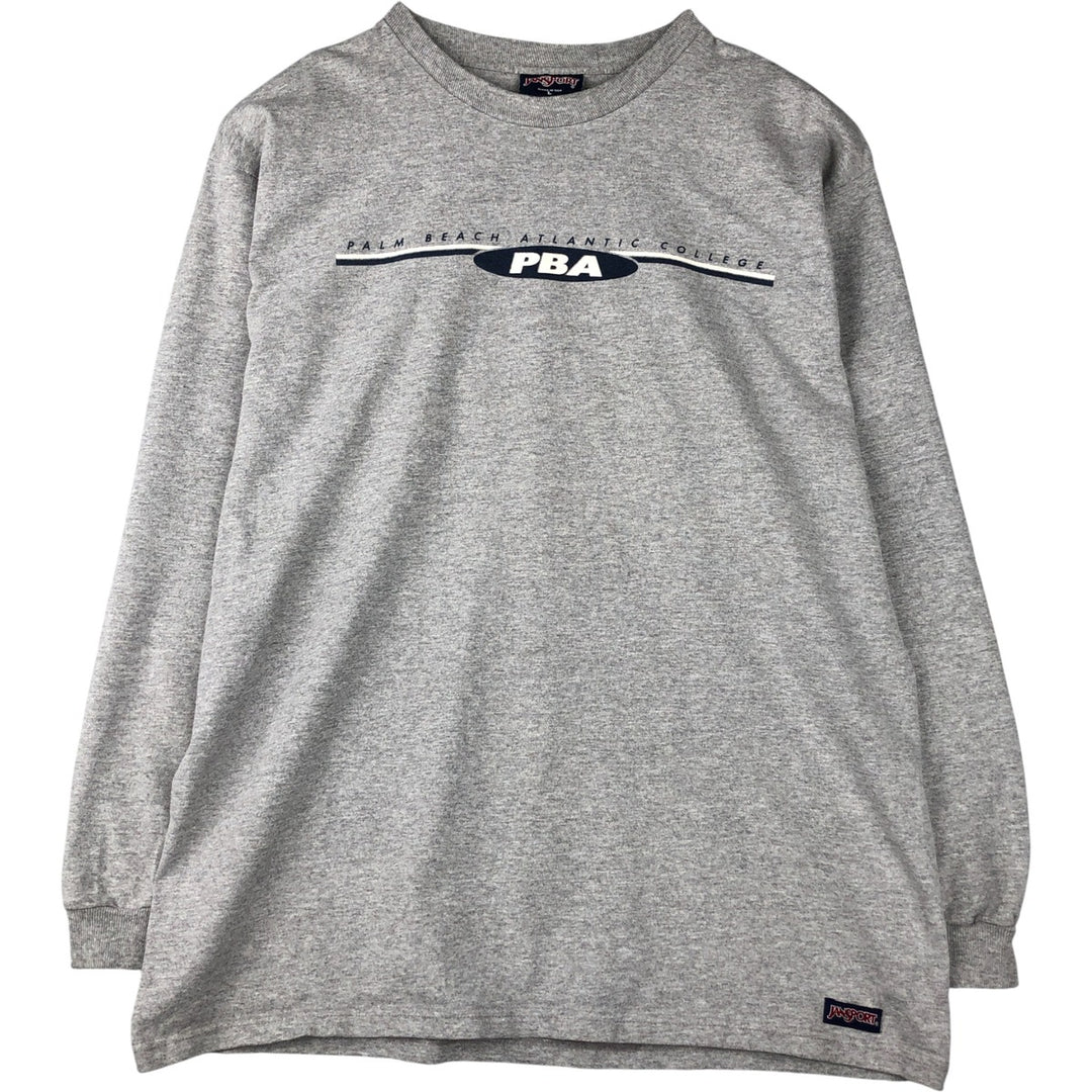 90'S Jansport College Long Sleeve T-Shirt, Made in USA, Men's L Size, Vintage cotton gray type Vintage Second Hand