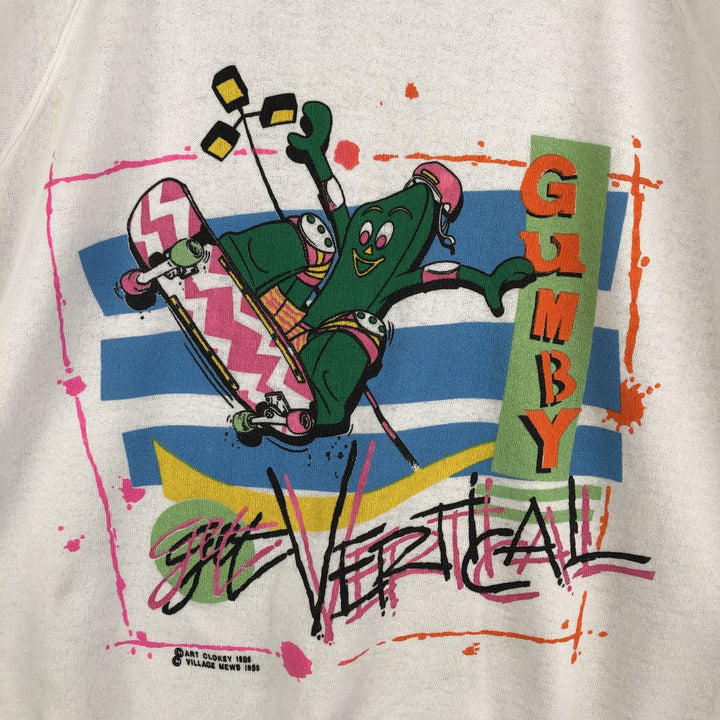 Vintage 1980'S Gumby character sweatshirt, size L, men's unclear white type Vintage Second Hand