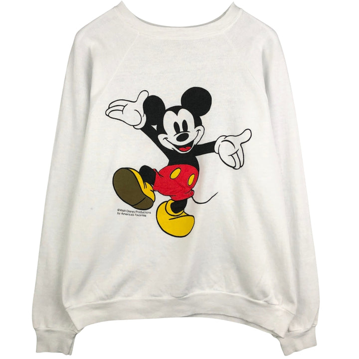 Vintage 80s-90'S HUGGER Mickey Mouse character sweatshirt, Made in USA, Men's XL cotton white type Vintage Second Hand